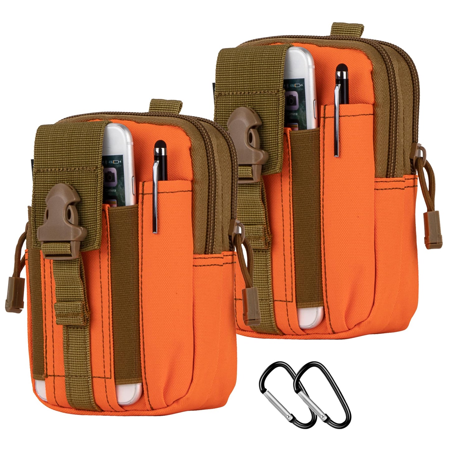 IronSeals 2 Pack Tactical Molle Pouch Compact Utility Waist Bag Phone Holster for iPhone 15 Pro Max/15 Pro/15/14 Plus/14 Pro Max/13 Pro Max/13 Pro/12 Pro/12/11 Pro Max/Xs Max (Orange*2)