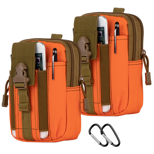 IronSeals 2 Pack Tactical Molle Pouch Compact Utility Waist Bag Phone Holster for iPhone 15 Pro Max/15 Pro/15/14 Plus/14 Pro Max/13 Pro Max/13 Pro/12 Pro/12/11 Pro Max/Xs Max (Orange*2)