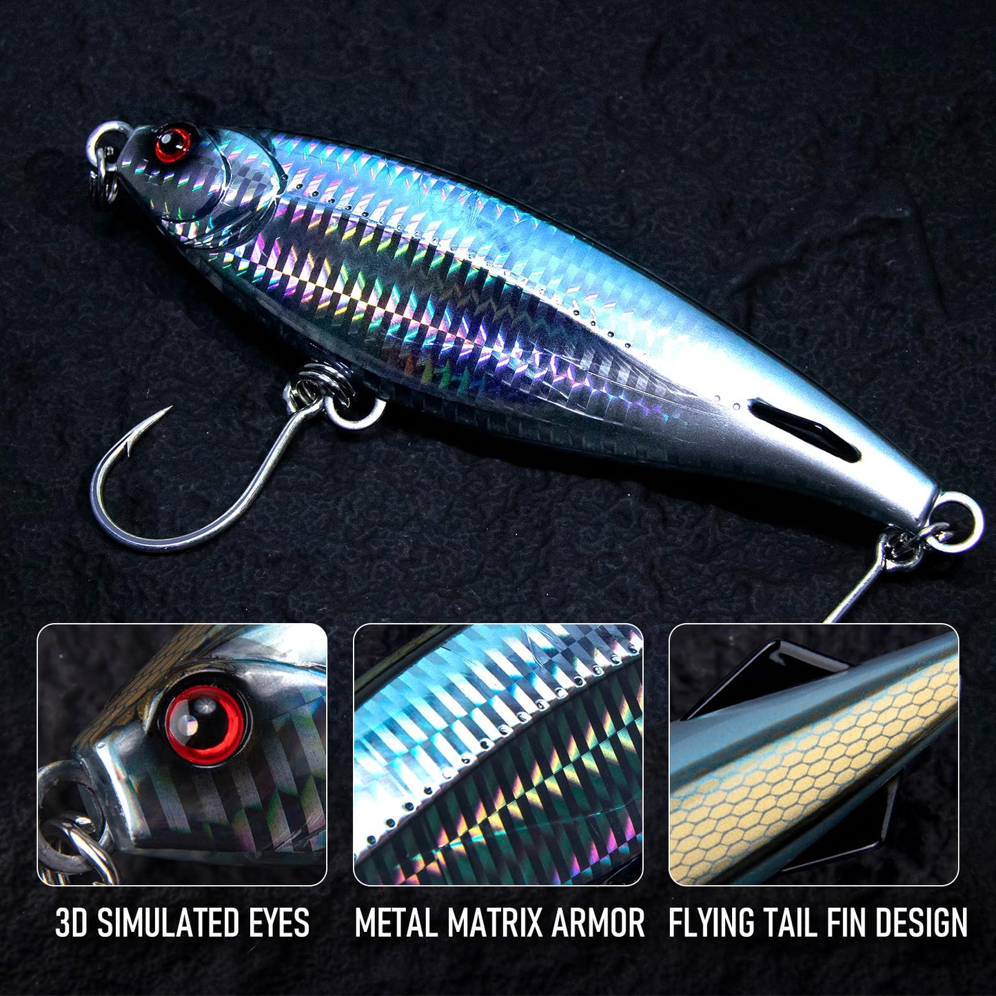 Alwonder High Speed Trolling Lures Saltwater Fishing Lures 6"/3oz Sinking Twitch Bait 7/0 Hook Deep Diving Jerkbait Fishing Plug Offshore Lure for Tuna Striper Mackerel Chrome Blue
