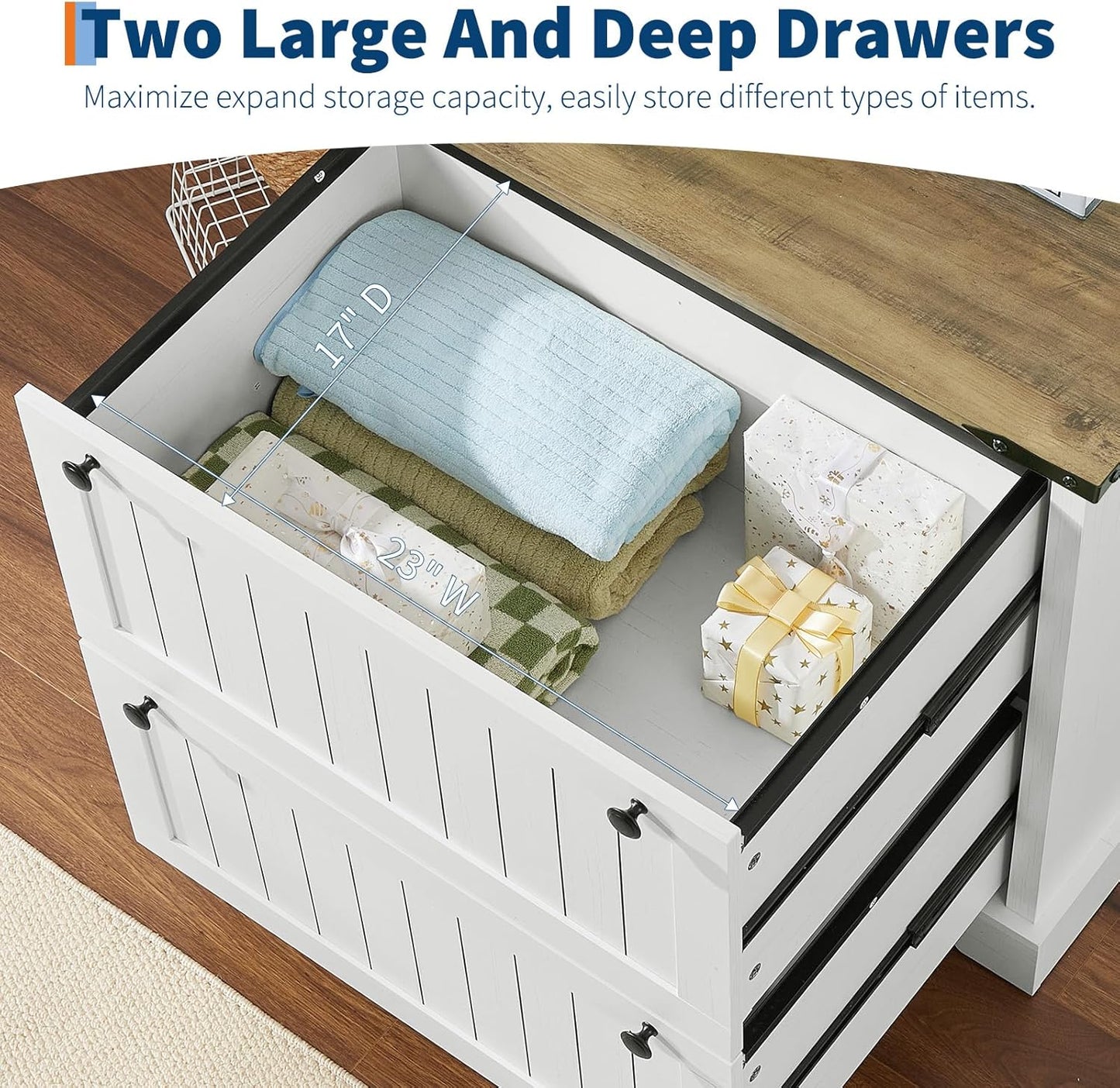 Farmhouse File Cabinets with 2 Drawers,30" File Cabinets with Hanging File Folders for A4/Letter/Legal Size Documents, Rustic Storage Cabinet Storage Printer Stand for Home Office, Living Room White