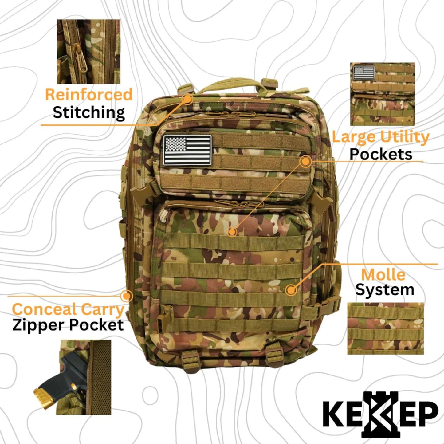 KEEP Conceal Carry Emergency Go Bag, EDC Gear Bag For Everyday Carry, Tactical Backpack for Work, Commuters, Travel, Outdoors, CCW, Tactical Backpack for Professionals, Camo Bugout Rucksack