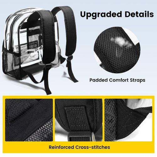 Vorspack Clear Backpack Heavy Duty - Large Clear Bookbag Transparent See Through Backpack Plastic Backpacks for College Work Travel - Black