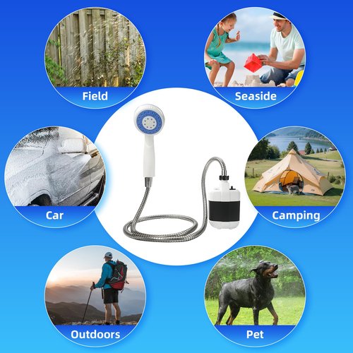 Portable Camping Shower Pump - Rechargeable Outdoor Shower Head Sprayer, Pumps Water from Bucket. Experience Refreshment Anywhere, Perfect for Camping, Hiking, Travel, Car Washing & Pet Cleaning