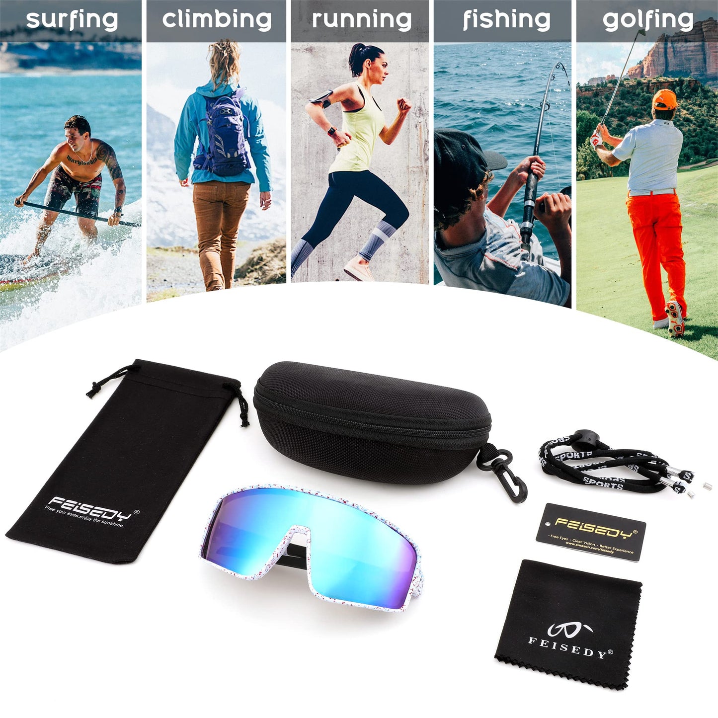 FEISEDY Sports Sunglasses, Polarized Oversized Shield for Women Men Youth, Baseball Cycling Running Outdoor Visor B2988