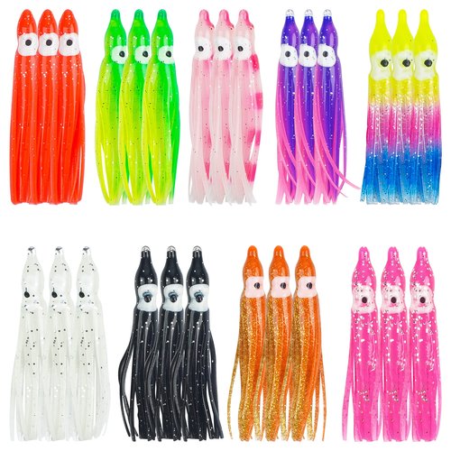Octopus Squid Skirts Lure,45pcs Multi-Color Soft Plastic Lures Bass Trolling Lure Fishing Baits for Bass Salmon Trout 1.97inch