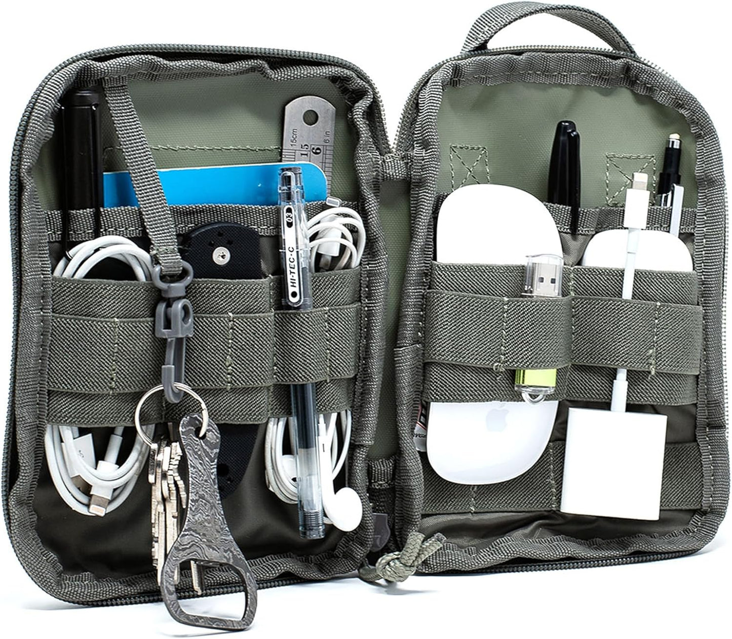 3VGEAR Compact Pocket Organizer - MOLLE Compatible EDC Pouch with Clamshell Opening and YKK Annex Clips - Rugged 600D Water-Resistant Tactical EDC Organizer