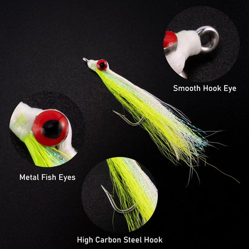 Dr.Fish 6 Pack Clouser Minnow Fishing Flies Streamer Hand Tied Bass Fly Fishing Lure Artificial Baitfish Smallmouth Saltwater Freshwater Striper Flounder Lures #2