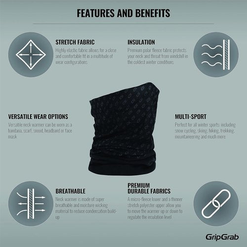GripGrab Multifunctional Thermal Winter Fleece Neck Warmer Polar Fleece Neck Gaiter Cycling Running Outdoor Neck Scarf Biking