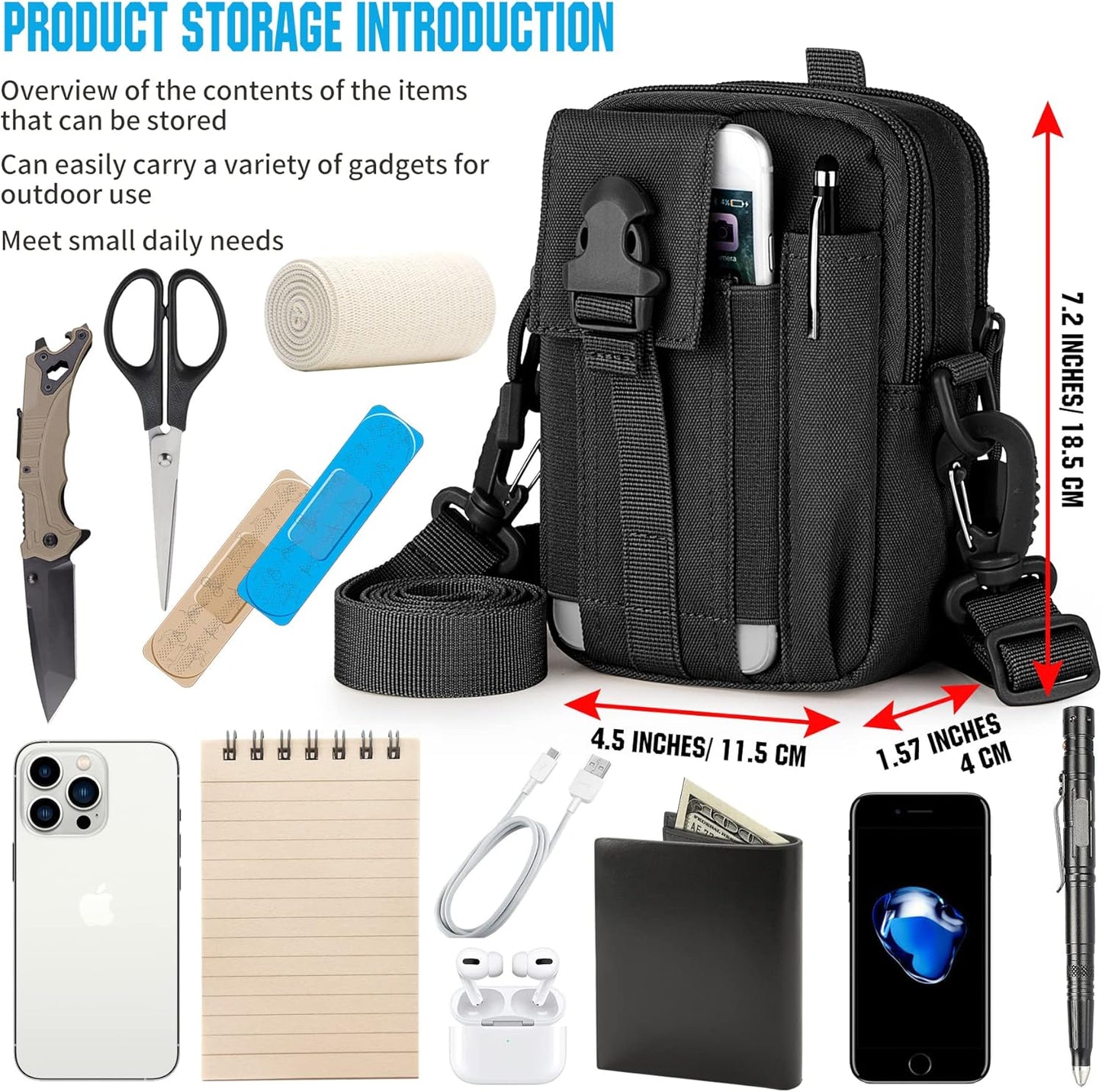 IronSeals Tactical Molle Phone Pouch Compact Utility Belt Waist Bag with Shoulder Strap for iPhone 14 Plus/14 Pro Max/14 Pro/14/13 Pro Max/13/12 Pro