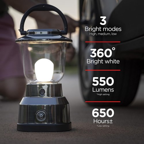 Enbrighten LED Camping Lantern - 550 Lumens, 280-Hour Runtime, Battery Powered, Brushed Nickel - Perfect for Hiking & Emergencies