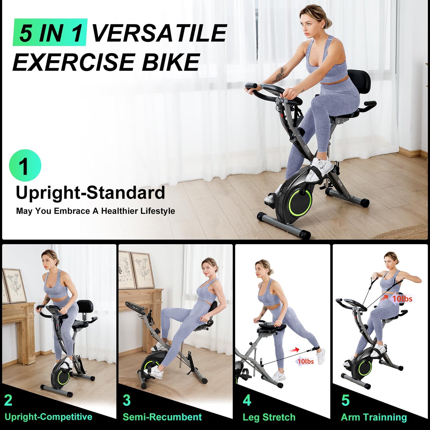Foldable Exercise Bike Stationary Bikes for Home, 5 IN 1 Indoor Workout Bike, with 16-Level Quiet Magnetic Resistance, 6.6 LBS Flywheel and 300LBS Capacity, 2025 Designed 817 X-bike