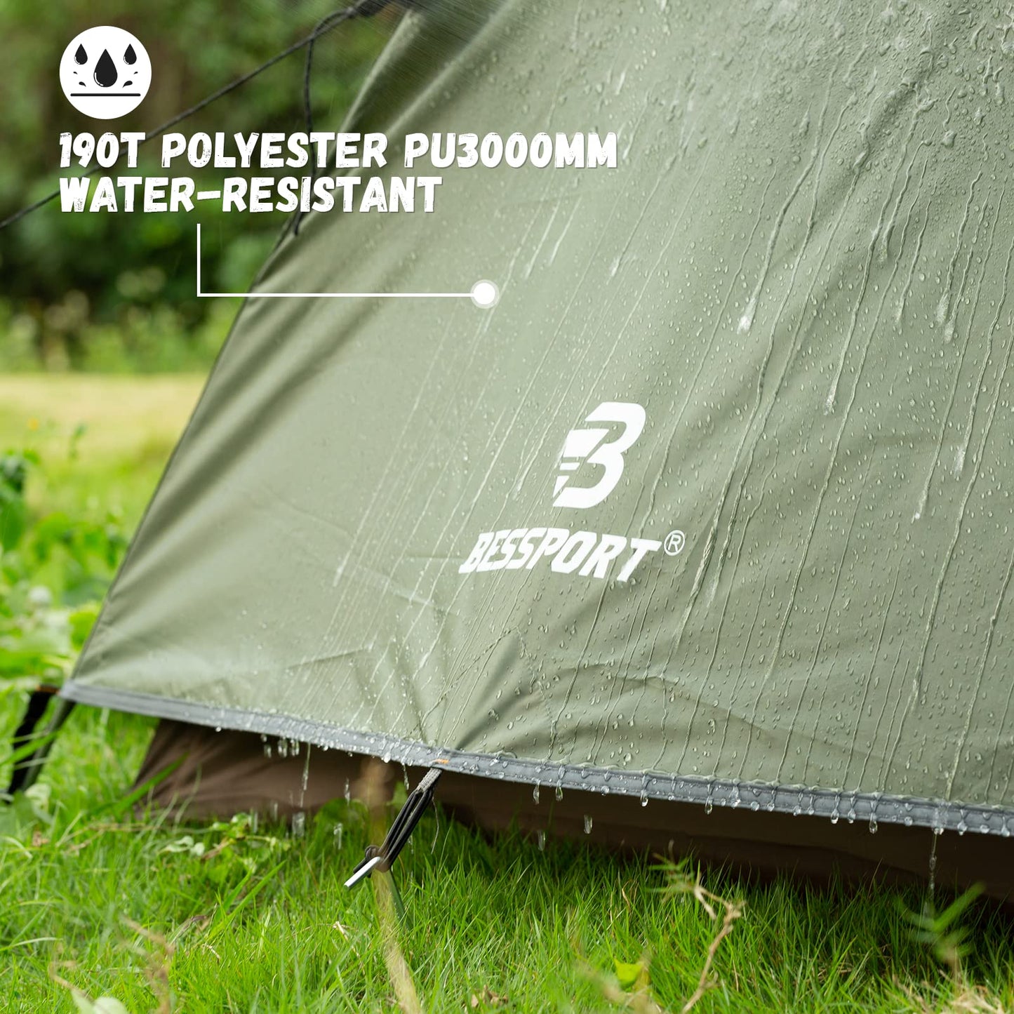 Bessport Camping Tent for 3 Person, Lightweight Backpacking Tent Waterproof Windproof Two Doors Easy Setup Double Layer Outdoor Tents for 3 to 4 Seasons, Suitable for Outdoor,Hiking,Camping