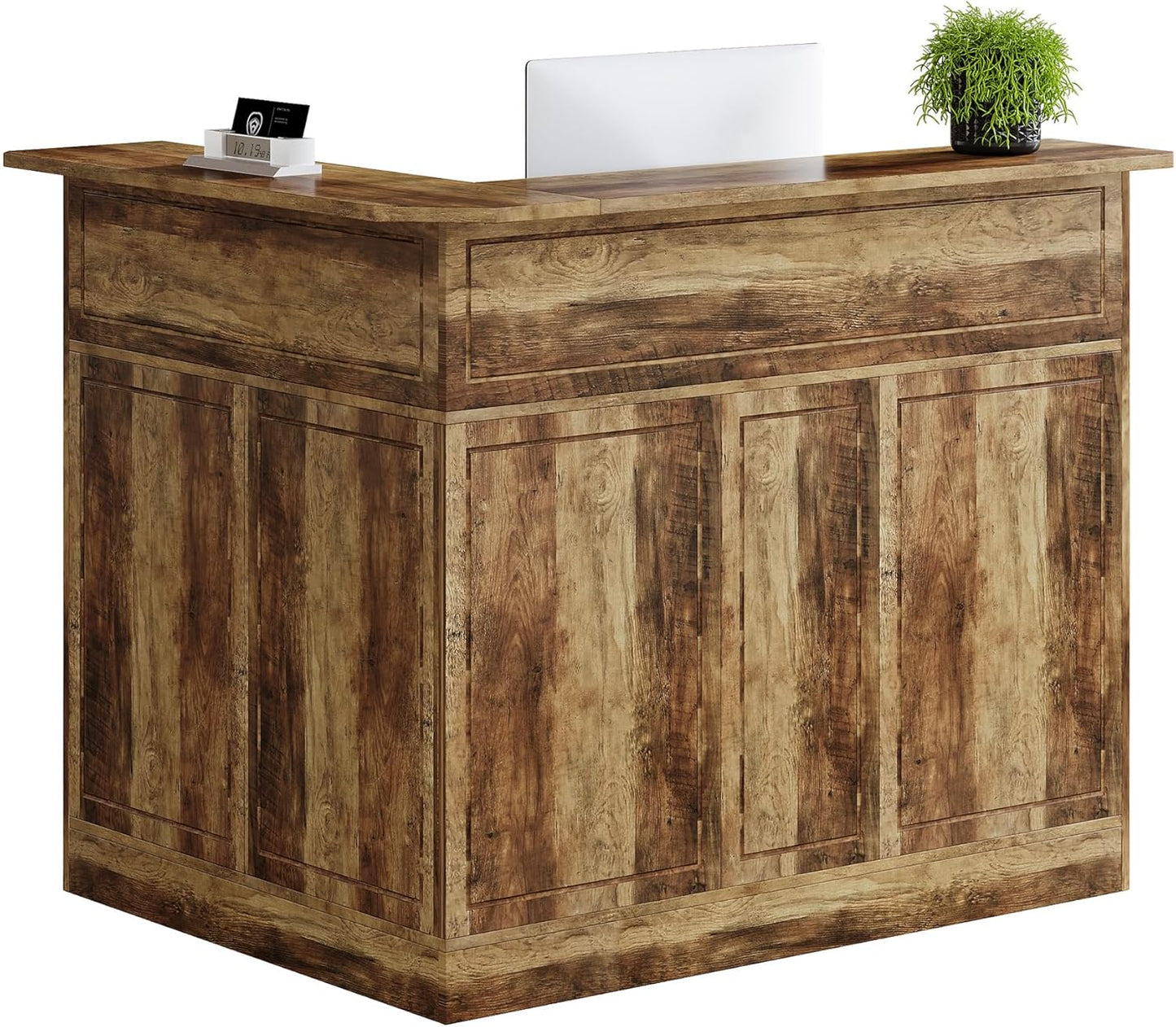 Tribesigns Reception Desk with Storage Shelves, L-Shaped Modern Front Desk, Reception Counter Table for Small Office, Salon, Checkout Office, Black