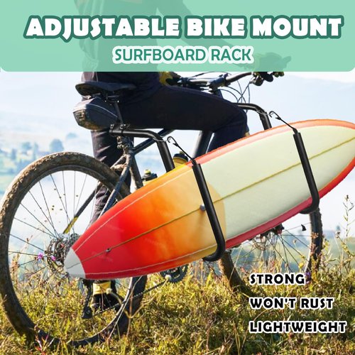 Mosxoed Bicycle Surfboard Racks, Bike Surf Board Compatible with Shortboards, Longboards, SUP Paddleboards, Outdoor Sports Surfing Wakeboard Carrier Mount for Bike, Quick Release Bars