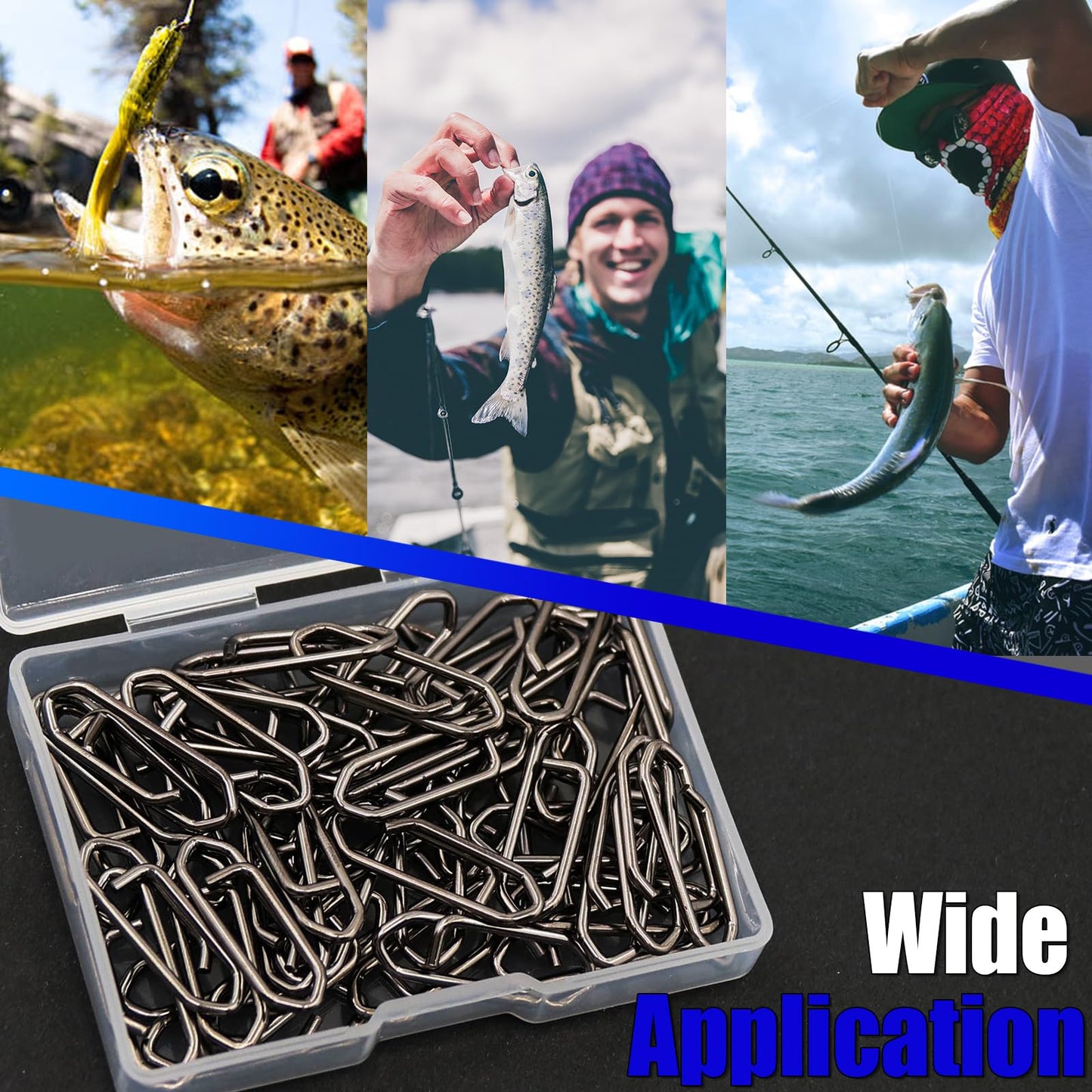 Fishing Clips Power Clip, 50pcs Speed Clip for Fishing Lure Quick Change Connector Link Split Rings Snaps Saltwater Freshwater Black Nickel #0