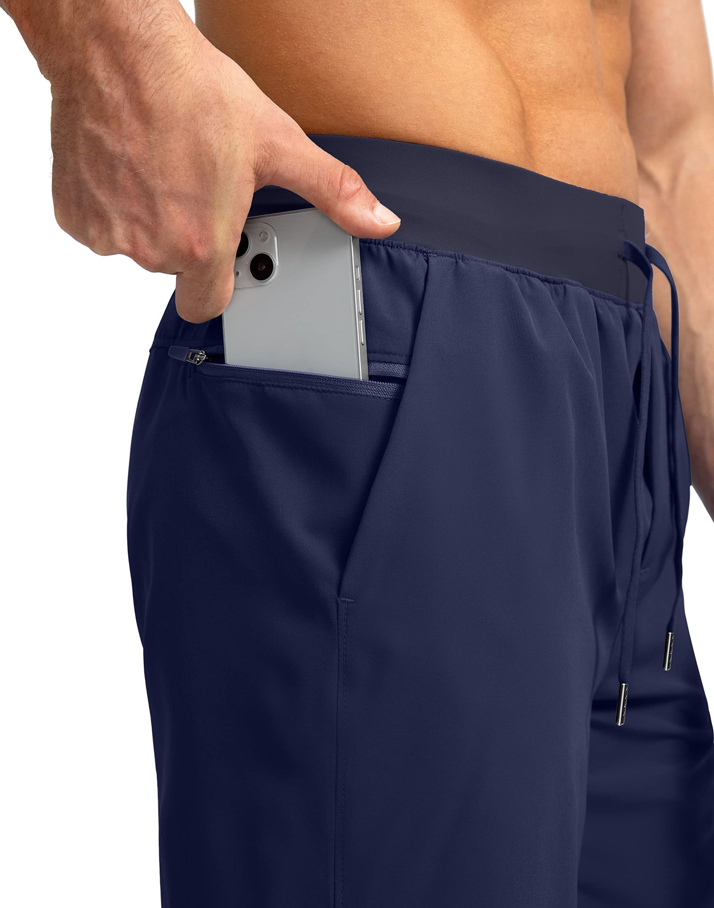 Soothfeel Men's Running Shorts with Zipper Pockets 7 Inch Lightweight Quick Dry Gym Athletic Workout Shorts for Men (Navy, L)