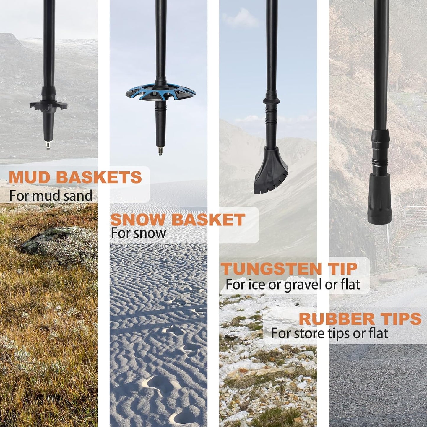 Aluminum Trekking Poles - Quick Adjustable Locks, Comfort Handle, Padded Strap, Snow Baskets - Walking Sticks Suitable for Hiking, Walking