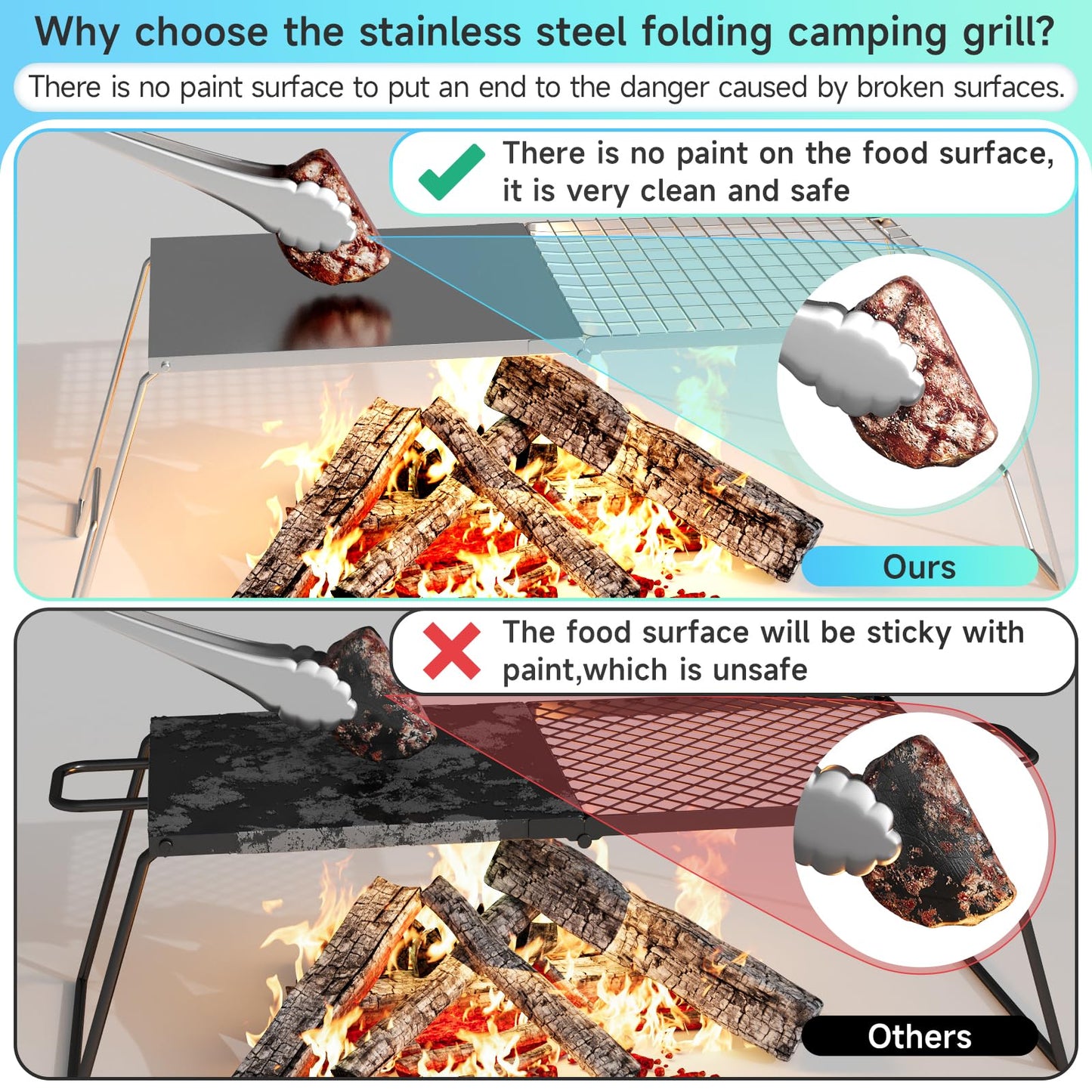 DPZM 24'' Folding Campfire Grill Grate, Heavy Duty Campfire Cooking Equipment For Compact Storage, Portable Camping Grates Over Fire Pit, Outdoor Campfire Grill And Griddle For Versatile Cooking
