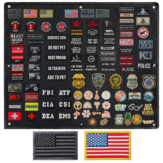 J.CARP Patch Board, Patch Wall Tactical Patch Display, Hook and Loop Military Patches Holder (Black 27.5" * 33" Comes with 2Pcs Flag Patches)