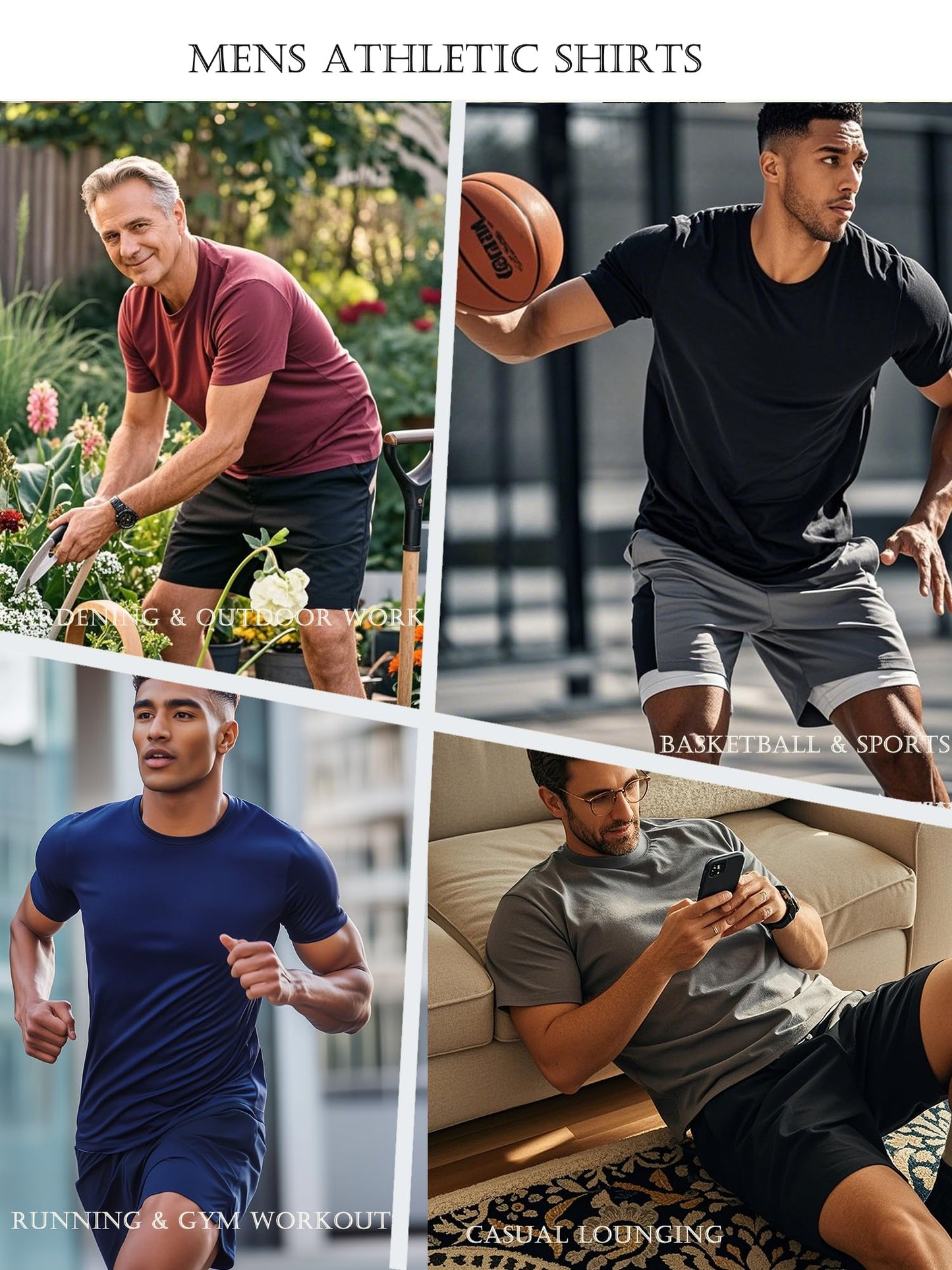 5 Pack Mens Short Sleeve Quick Dry Active Athletic T Shirt Running Gym Workout Tee Tops