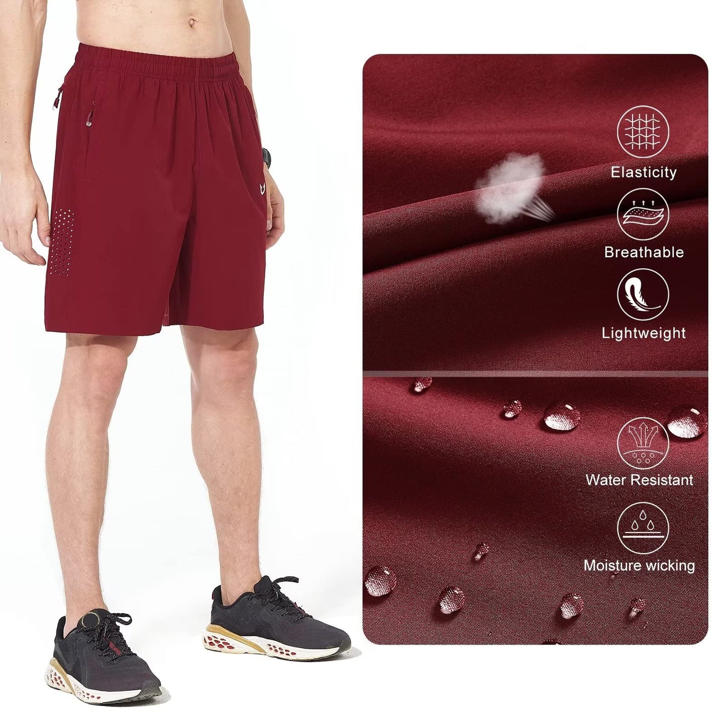 NORTHYARD Men's Athletic Running Shorts Gym Workout 7"/9"/5" Quick Dry Lightweight Sports Basketball Tennis 3 Zipper Pockets WineRed 3XL