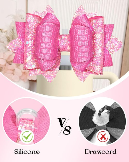 Toykee Cup Boot with Straw Cover for Stanley 40 30 oz - Cute Pink Bow Straw Topper and Diamond Caps with Bottom Protector 3 PCS Sets for Tumbler Accessories