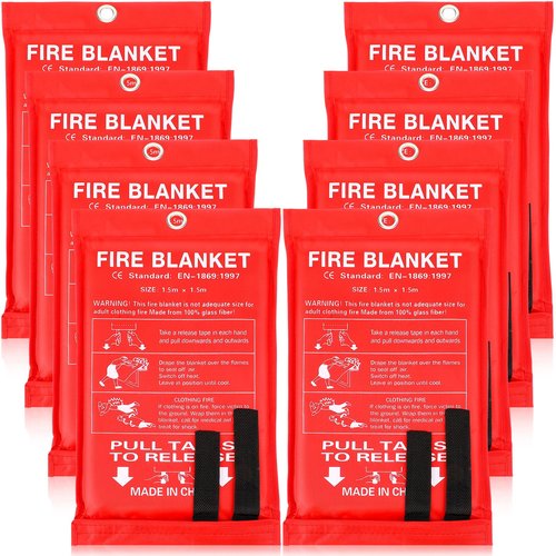 Saysurey 8 Pack Fire Blanket Fiberglass Fire Emergency Blanket 59 x 59 Inch Flame Retardant Fire Suppression Blanket Fireproof Emergency Survival Fire Blanket for Home Kitchen Car Office Warehouse