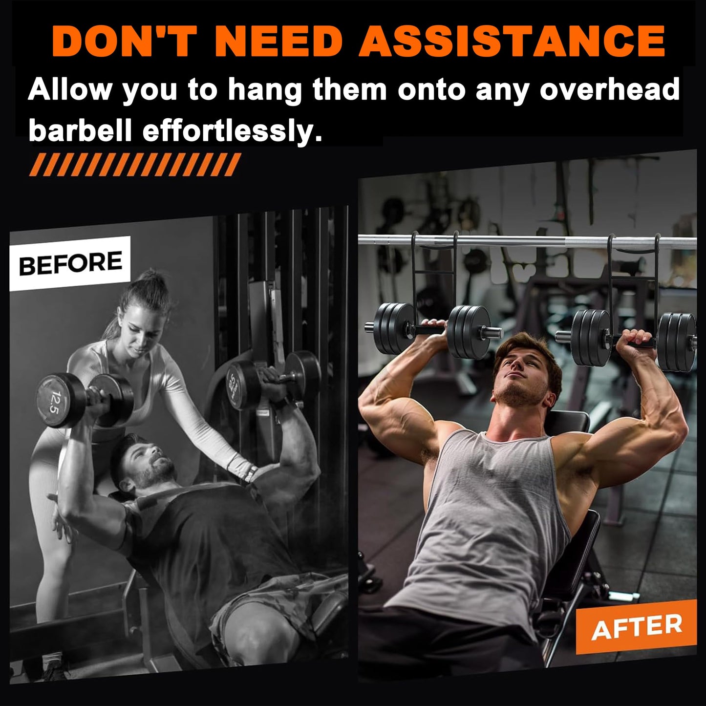 EWEGERT Dumbbell Spotter Hooks Hanger, 250 lbs Load Capacity Heavy Power Dumbbells Rack Attachments for Dumbbell Bench Press with Wrist Straps, Pairs