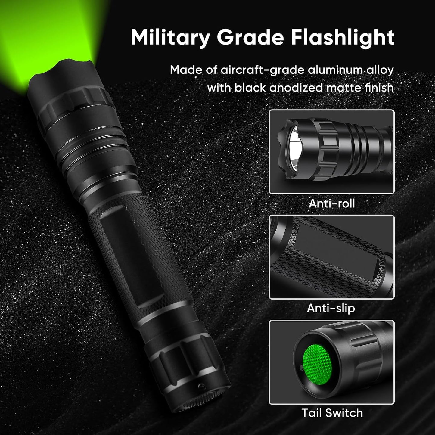 WINDFIRE Green Flashlights Predator Light LED Coyote Hog Varmint Hunting Lights Tactical Rifle Flashlight Torch with Picatinny Rail Mount, Pressure Switch