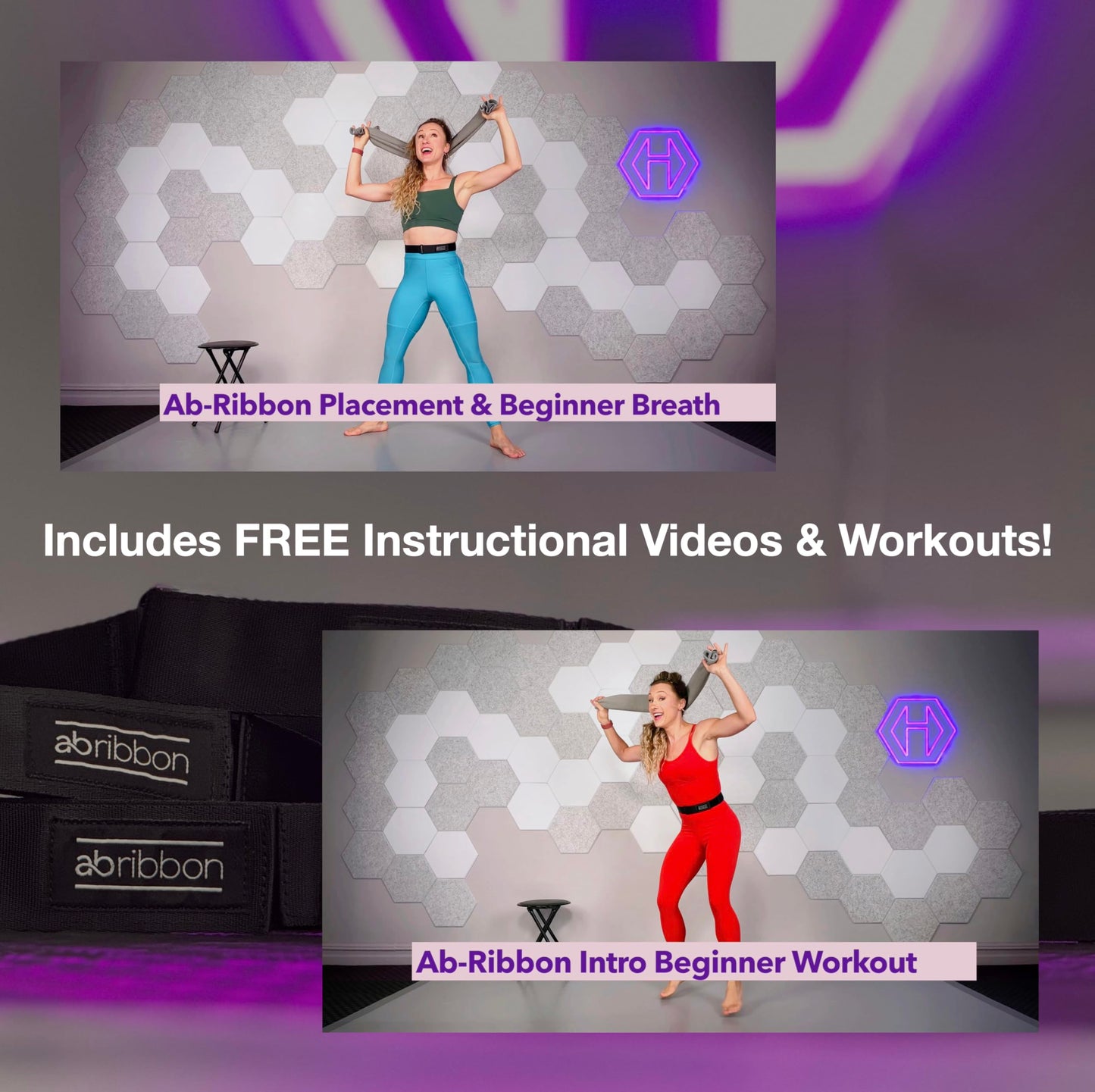 Ab-Ribbon by HYPOXiX Fitness, Abdominal Mirror Sensory Belt for Pilates Barre Yoga Breathography Technique Breathwork and Physical Therapy, (M-XL) Fits Waists 25.5in - 40.5in 64.77cm -102.87cm