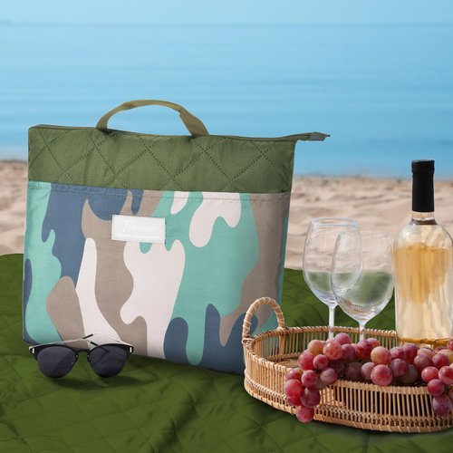 Tirrinia Portable Waterproof Outdoor Blanket with Shoulder Strap, 50”x 60” Camping Blanket, Beach Picnic Blankets, Sandproof Foldable Blankets, Lightweight for Spring Summer Camping
