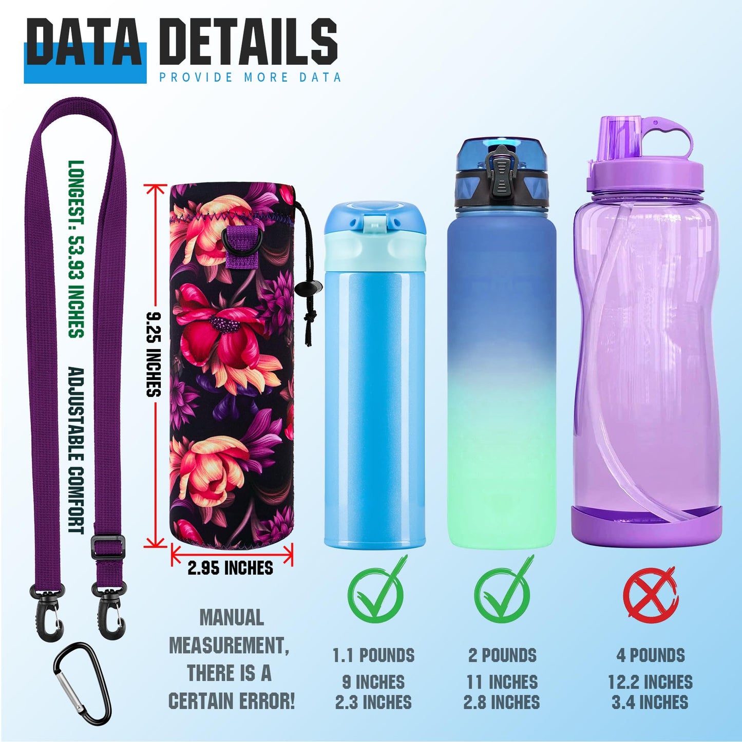Aatacas Water Bottle Carrier, Printed Neoprene Water Bottle Holder Bag Cover 1000ML, Adjustable Shoulder Strap, Great for Stainless Steel and Plastic Bottles, Sport and Energy Drinks