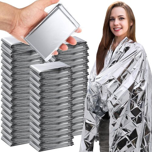 Copkim 100 Pcs Emergency Blankets for Survival 83 x 55 Emergency Foil Thermal Reflective Space Blanket Bulk Waterproof Individually Wrap Survival for Car Camping Outdoor Homeless
