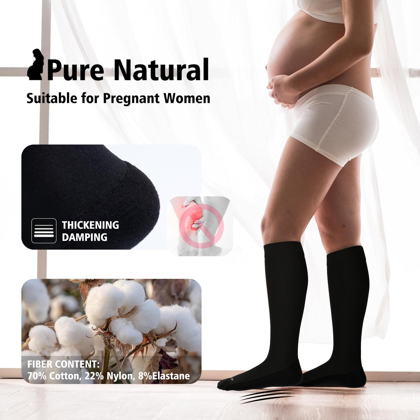 LEVSOX Extra Thick Cotton Compression Socks for Women&Men 20-30 mmHg Knee High Graduated Support Sock for Nurses, Pregnant Women, Travel and Flight, 2 Pairs, Black