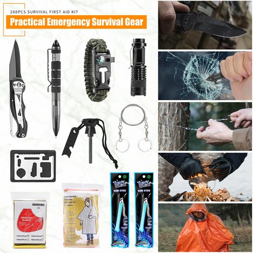 Survival First Aid Kit, Molle Medical Pouch 288PCS Outdoor Emergency Survival Gear and Equipment for Hiking Camping Hunting Car Boat Home Travel and Adventures, Gift for Him Men(Khaki)