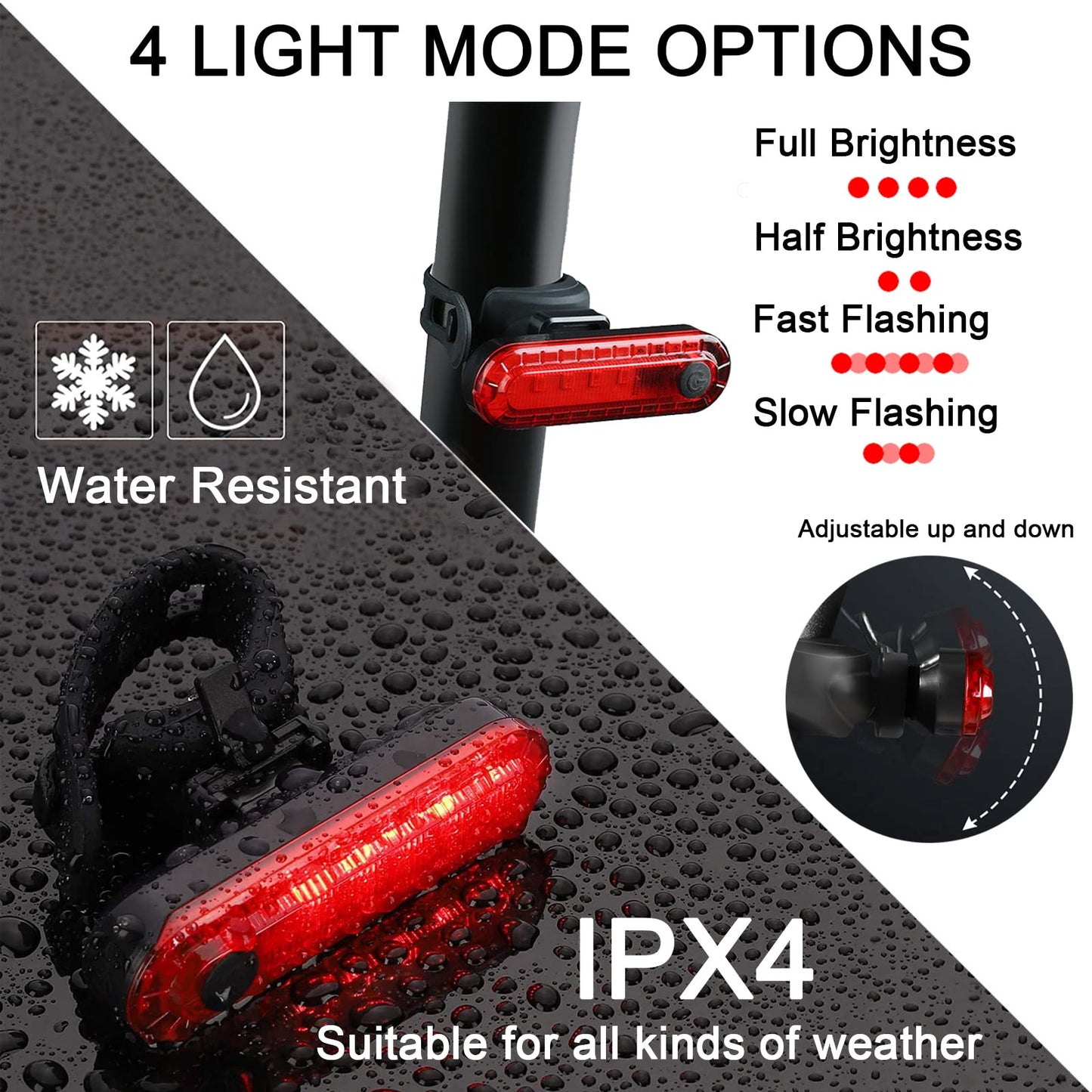 YUERWOVER 2 Pack USB Rechargeable LED Bike Tail Light Bicycle Rear Cycling Night Essential Reflector Seat Back Safety Lamp 4 Modes Waterproof Bright Warning Flash MTB Light for Men Women Kids