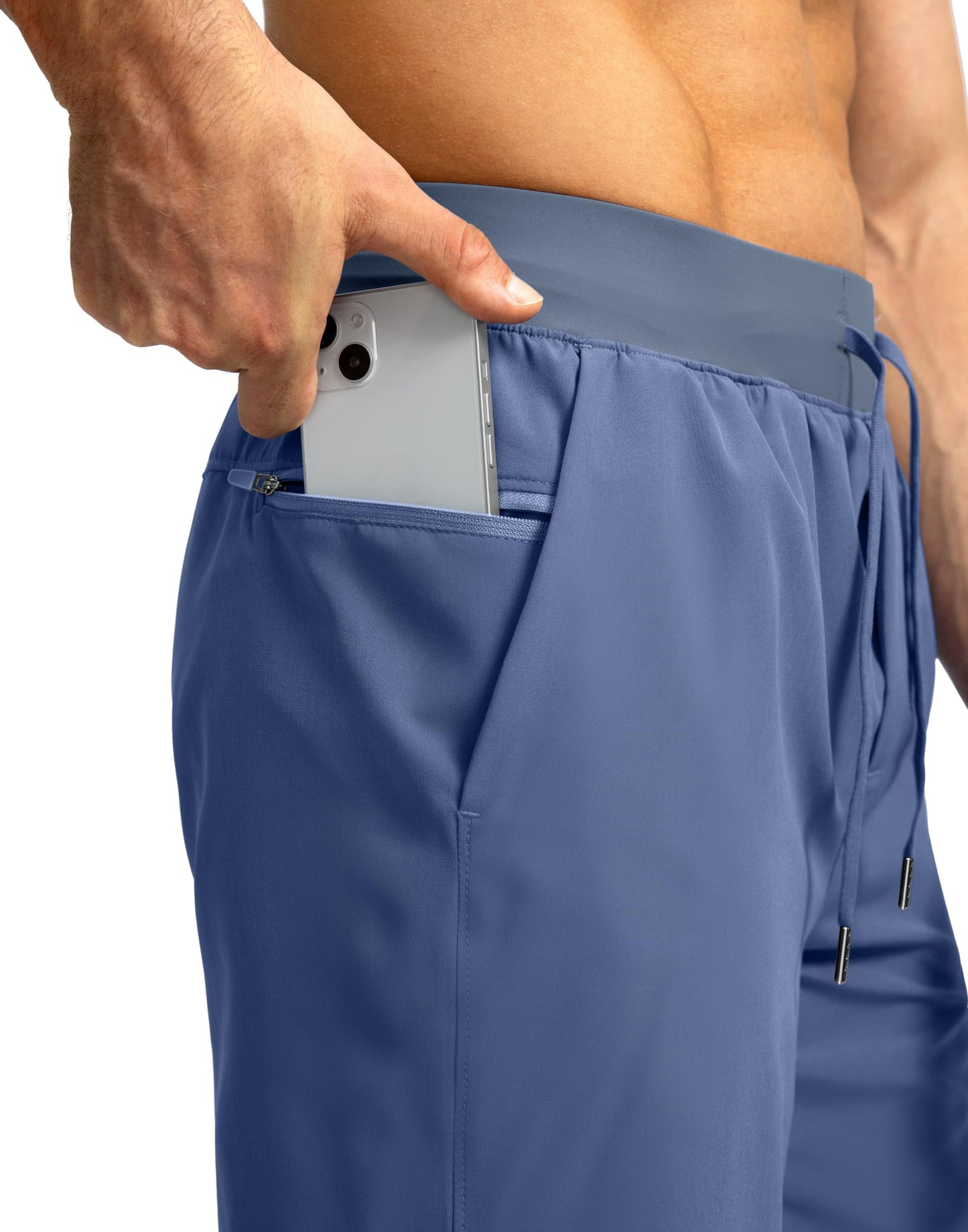 Soothfeel Men's Running Shorts with Zipper Pockets 5 Inch Lightweight Quick Dry Basketball Gym Workout Athletic Shorts for Men (Blue, L)