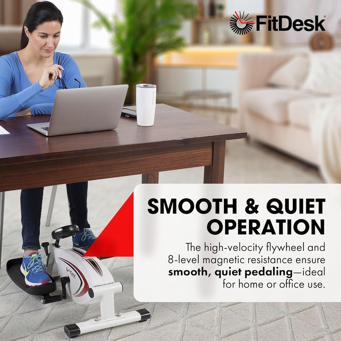 FitDesk Under Desk Bike Exercise Machine, Compact Magnetic Pedal Exerciser, Mini Elliptical, Quiet Seated Cardio Trainer for Home Office Workouts, Adjustable Resistance Bike for Desk Fitness