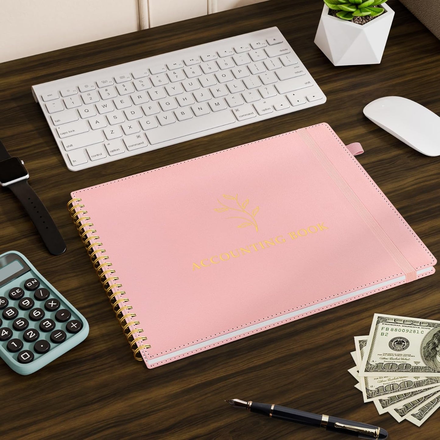 Accounting Ledger Book for Personal & Small Business Bookkeeping, Horizontal Income and Expense Tracker Notebook with Calendar, Hardcover Columnar Log Journal 10.78" x 8", Black