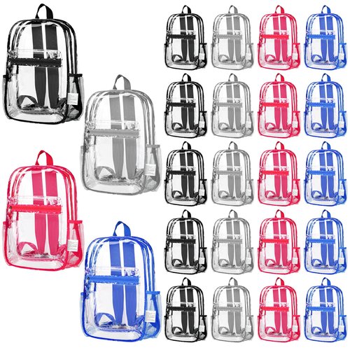 Silkfly 24 Pack Clear Backpacks Bulk PVC Transparent Bookbags Heavy Duty See Through Bags with Pockets for Stadium Work Travel (15 x 11 x 5.2 Inches)