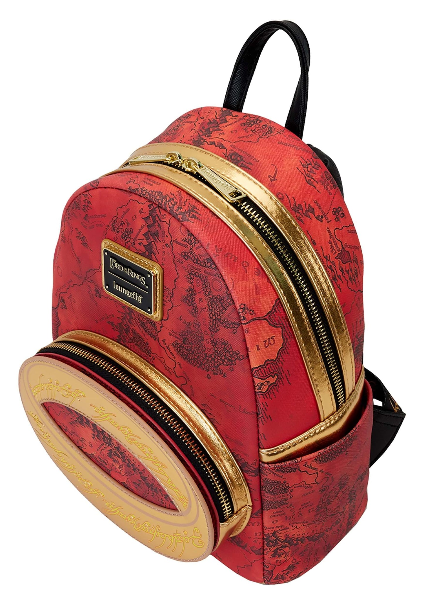 Loungefly WB Lord of The Rings The One Ring Mini Backpack | Red Map of Middle Earth Adult Fashion Bag Standard