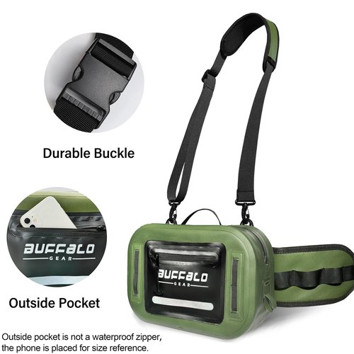 Buffalo Gear Waterproof Fishing Fanny Pack,8.9L Fishing Waist Pack with Airtight Zipper for Fly Fishing,Kayaking,Camping,Outdoor Sports Green