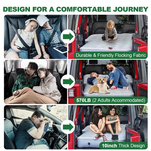 Sokeface 10inch Ultra Thick SUV Air Mattress Camping Bed with Built in Pump for 2 Persons