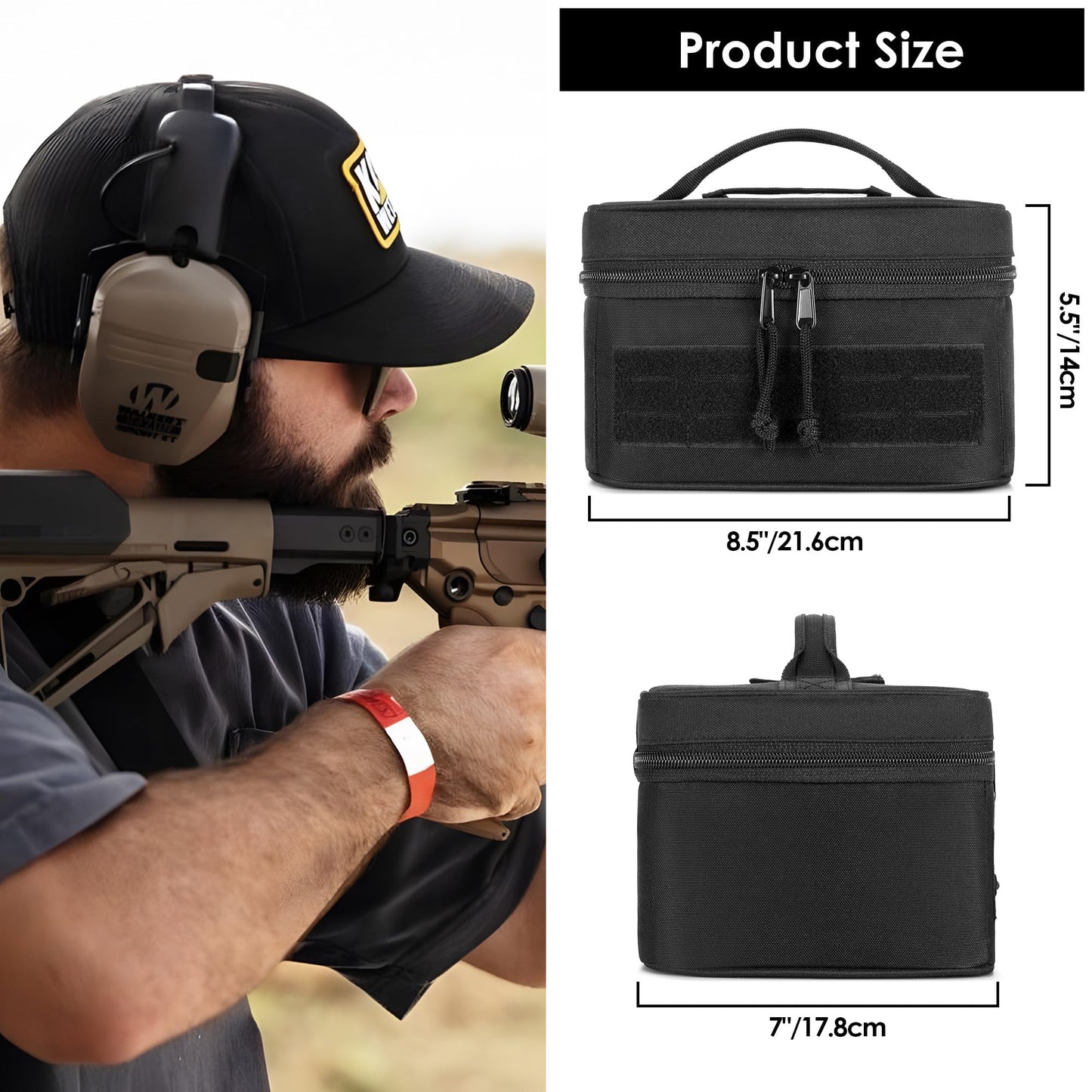 GOBUROS Shooting Earmuffs and Glasses Carrying Case, Soft Protective Carrying Storage Case for Earmuff and Shooting Glasses, Universal Earmuff Case for Hunting Shooting, Only Bag