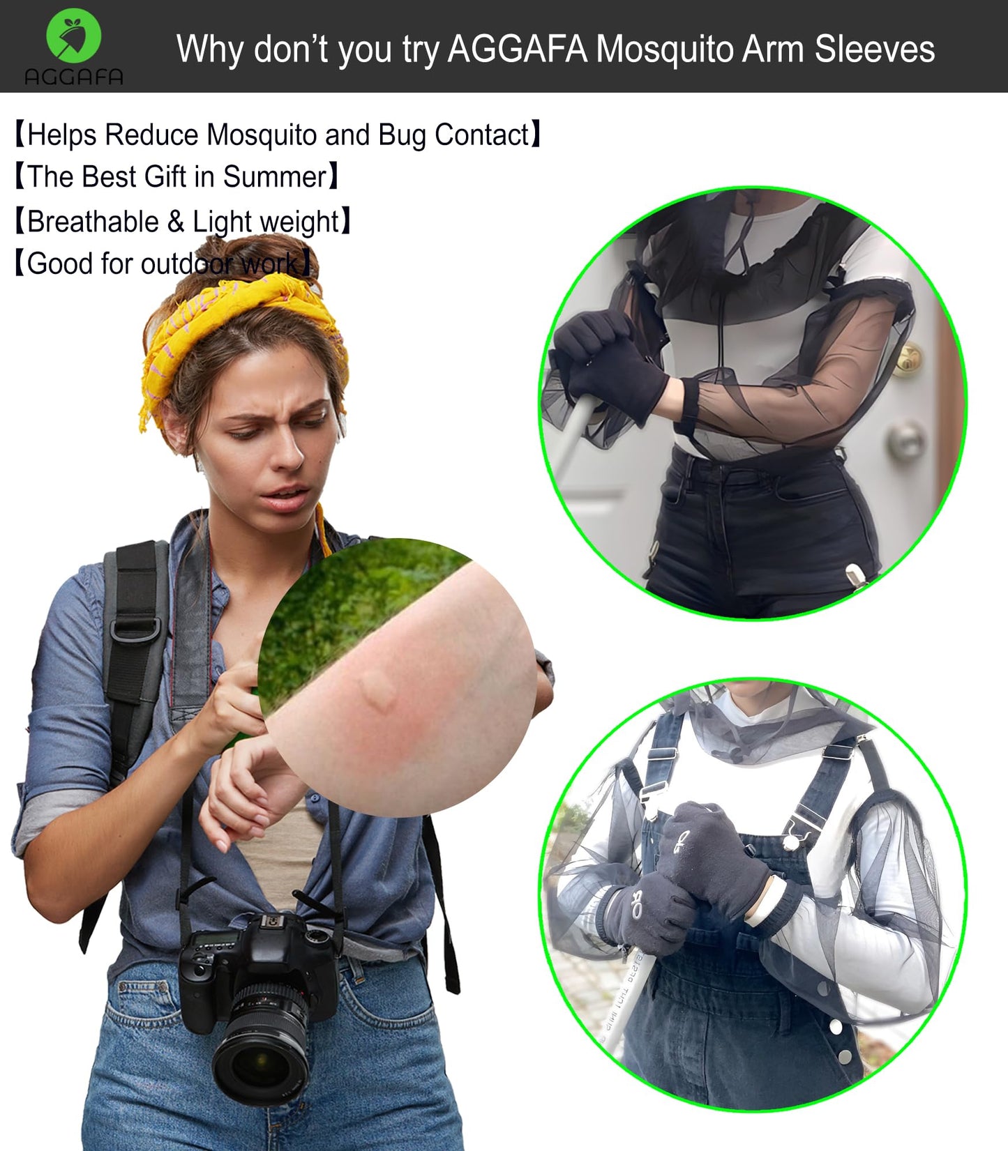 AGGAFA Mosquito Arm sleeves, Providing a physical barrier to help keep mosquitoes and bugs away from your arms when Outdoor Activities such as Gardening Farming Fishing Camping (Small Size)