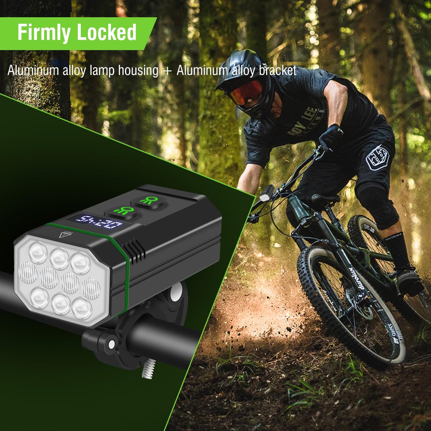 Satino L15 Bike Light for Night Riding Super Bright 1400 Lumen Rechargable USB Mountain Headlight- 10 LED, 8 Modes IP66 Waterproof Aluminum Alloy Road MTB Bicycle Front Rear Light Set