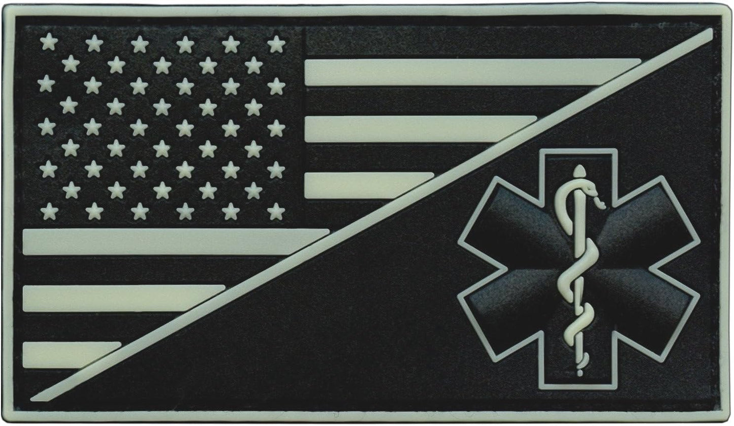 American Flag Medic Patch PVC EMS Patch Compatible with Velcro EMS Patches for Backpacks Medical Patch Paramedic Patch Tactical Medic Patch EMT Patch Medical Cross Patch (Blackout Subdued)