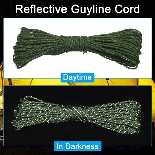 PATIKIL 65 Feet Reflective Guyline Camping Paracord, 3mm Tent Cord Guyline Rope Nylon Paracord Rope for Camping Tent Tarp Hiking Green (20M)