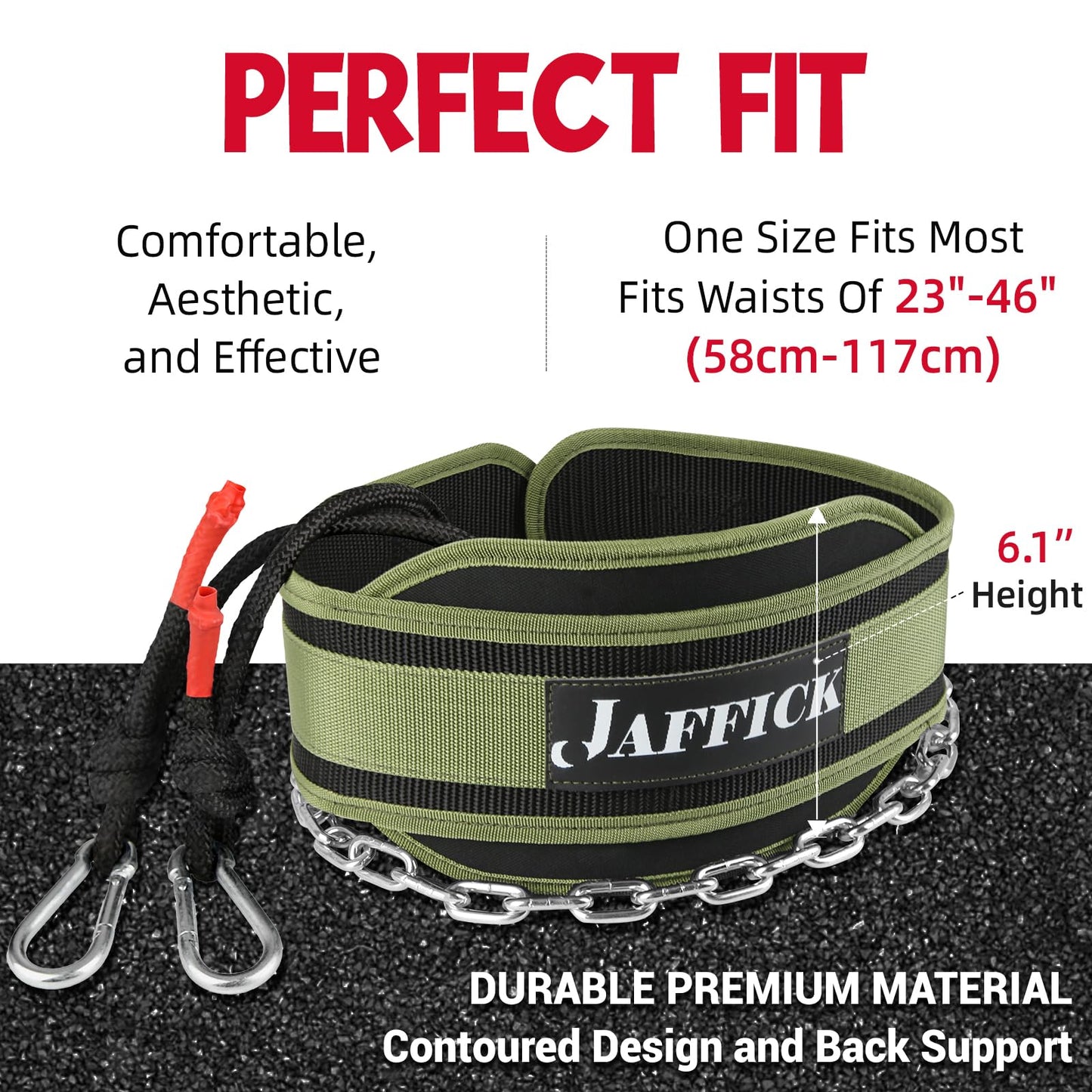 Jaffick Dip Belt of Premium Nylon Support, Gym Lifting Workout Belt for Men Women Powerlifting Weightlifting Pull Ups, Dips - 39" Heavy Duty Steel Chain and 41" Rope for Added Weight Training