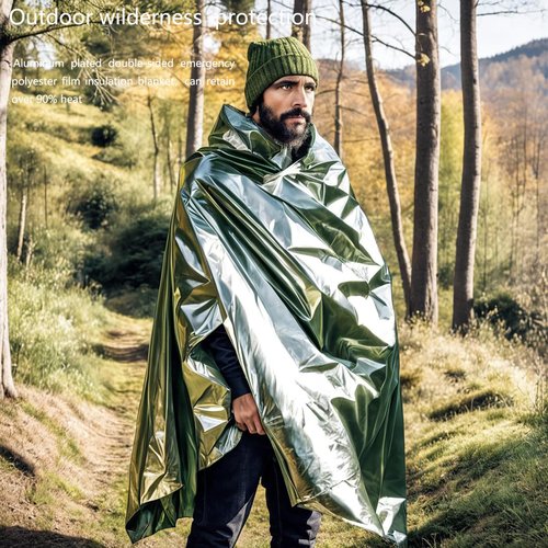 CHVAL Portable Space Mylar Thermal Blankets for Camping, Bug Out Bag, Survival & more. (Orange & Green)